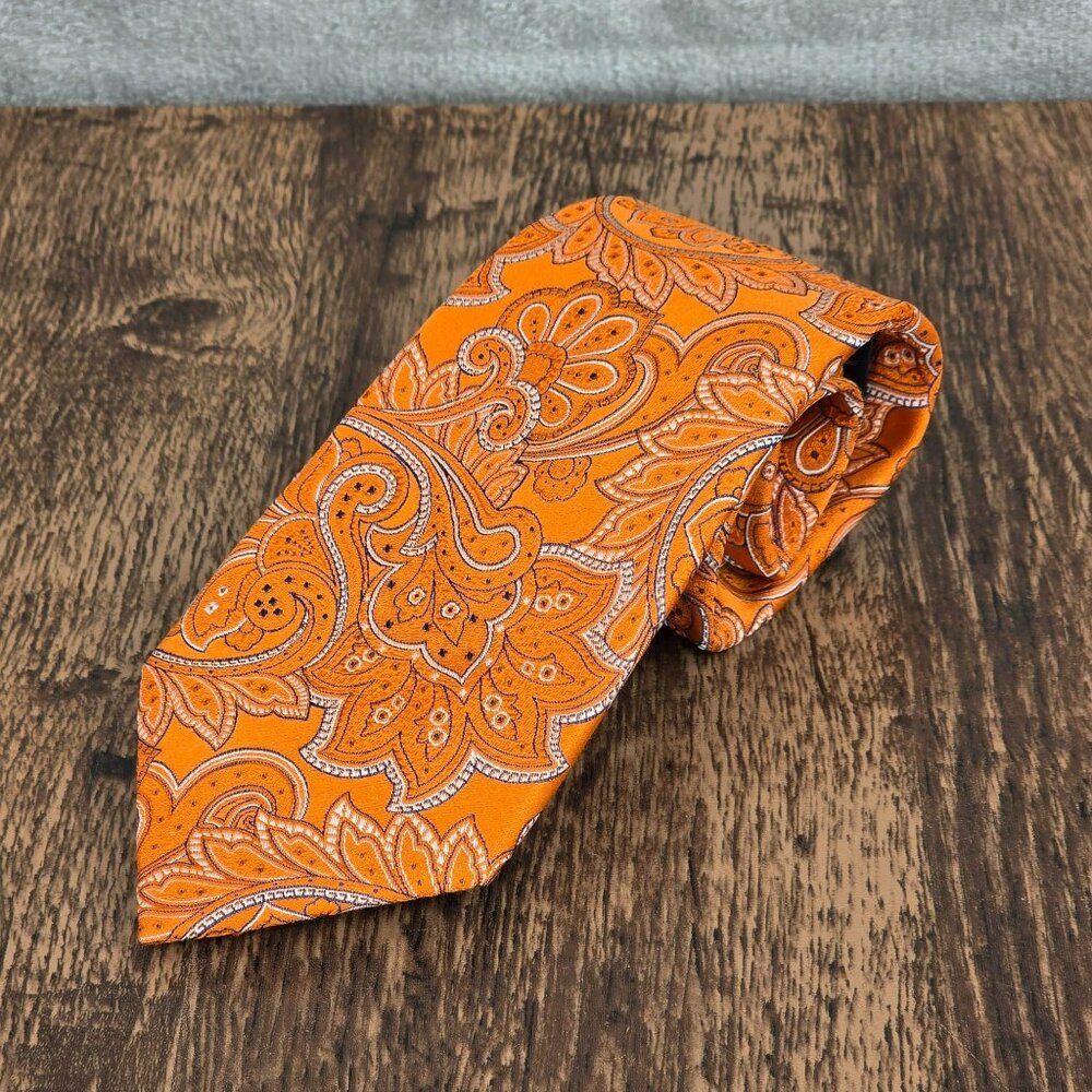 Nautica Tie Orange Blue White Paisley Floral Silk Colorful Preppy Designer Dress